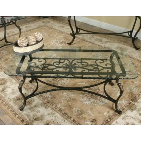 Rectangular Glass Cocktail Table with Antique Bronze Base